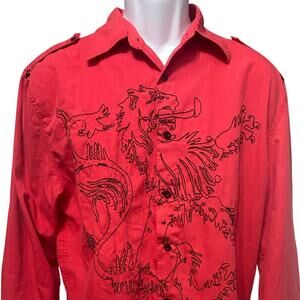 Estilo Latino Red Embroidered Button-Up Shirt Men’s Size Large